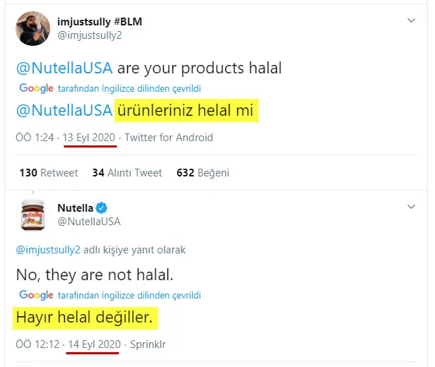 Nutella Resmi Twitter Hesabındaki Diyalog